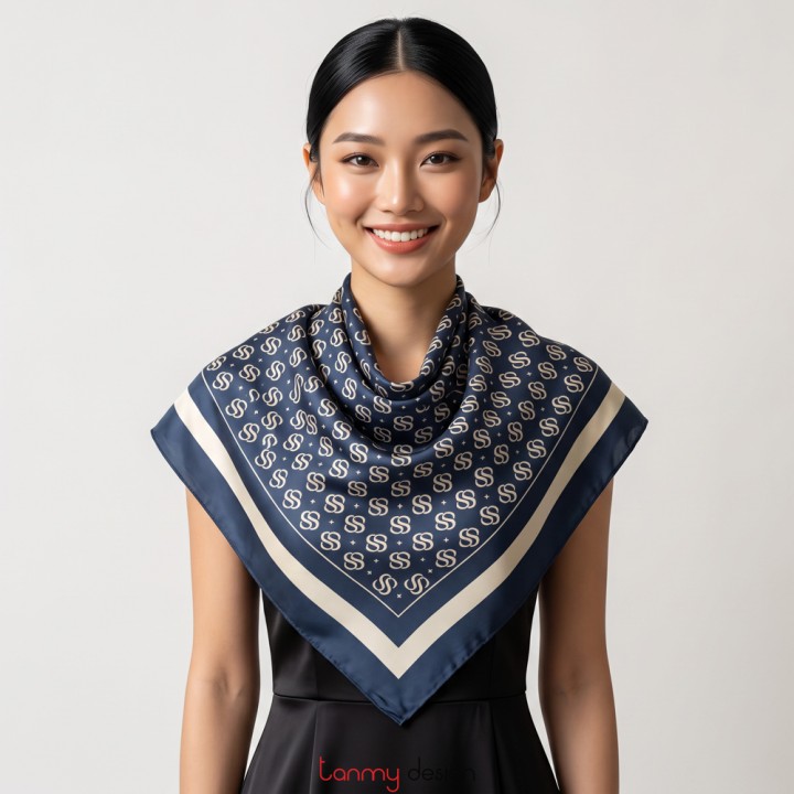 Khăn lụa vuông Duyên tơ gọi nắng màu xanh navy 90x90cm